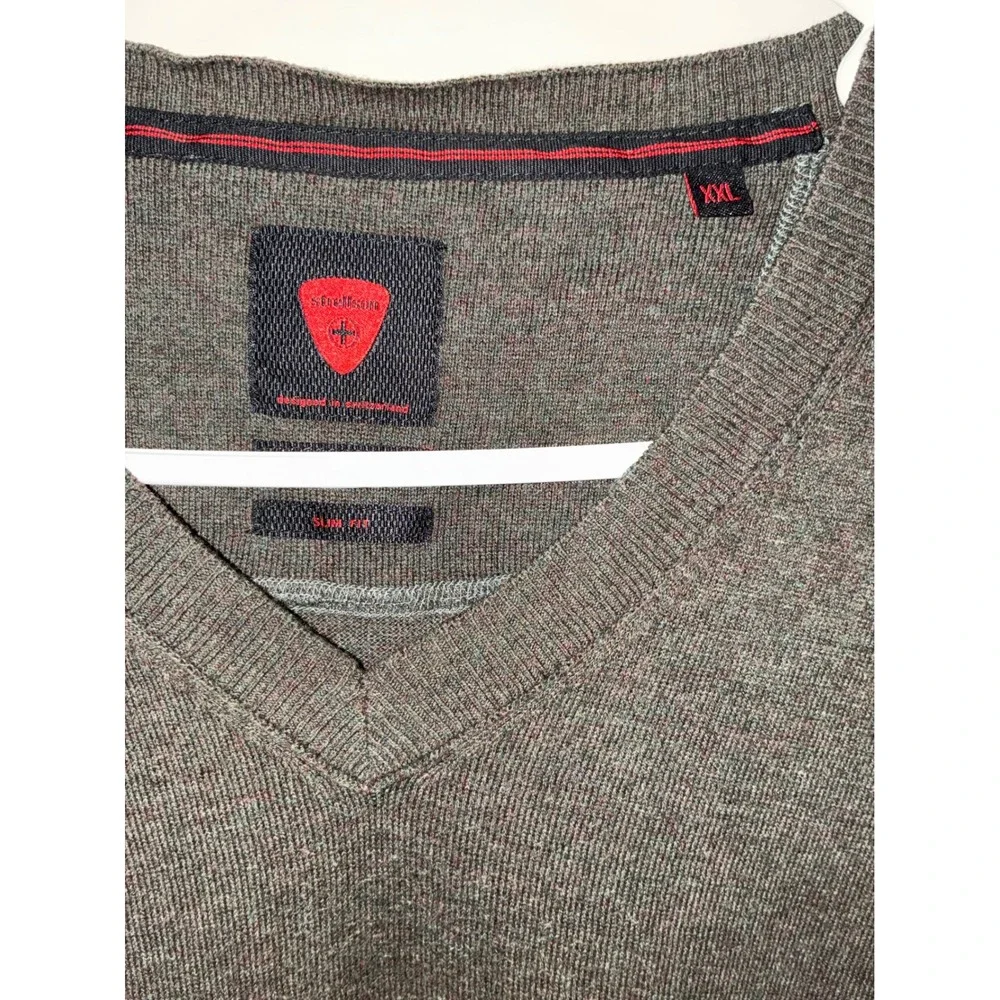 Strellson V-Neck Sweater Mens XXL Grey Cotton Wool Cashmere Slim Fit Thierry-V
